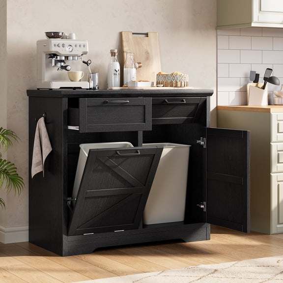 Anyact Tilt Out Trash Cabinet, Freestanding Recycling Cabinet with Hideaway Drawer, 2 x 10 Gallon(No Trash Can)