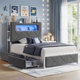 thumbnail image 1 of Hijob Twin Size Bed Frame for Boys/Kids with 2-Tier Storage Headboard, Velvet Upholstered Platform Bed with 2 Storage Drawers, Built in Charging Station & LED, Gray, 1 of 14