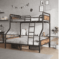 thumbnail image 1 of Twin over Full Bunk Bed, Antique Heavy Duty Metal Bed Frame with Storage Bag&Hooks for Adults Teens, Convertible into 2 Seperate Beds, Black&Brown, 1 of 12