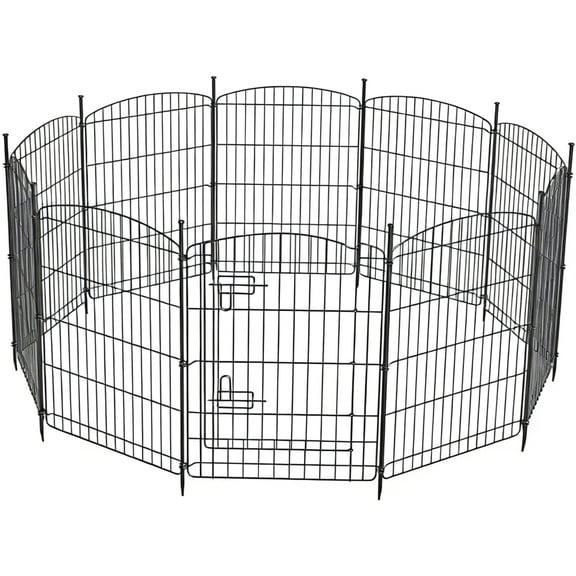 Anyask 30" Tall 10 Panel Dog Playpen with One Door, Portable Customizable Foldable Metal Fence for Pets, Black