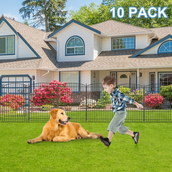 Anyask 10 Panels Decorative Metal Outdoor Garden Fence with Dig for Yard Lawn Patio Borders, 30"(H) X 24"(L)