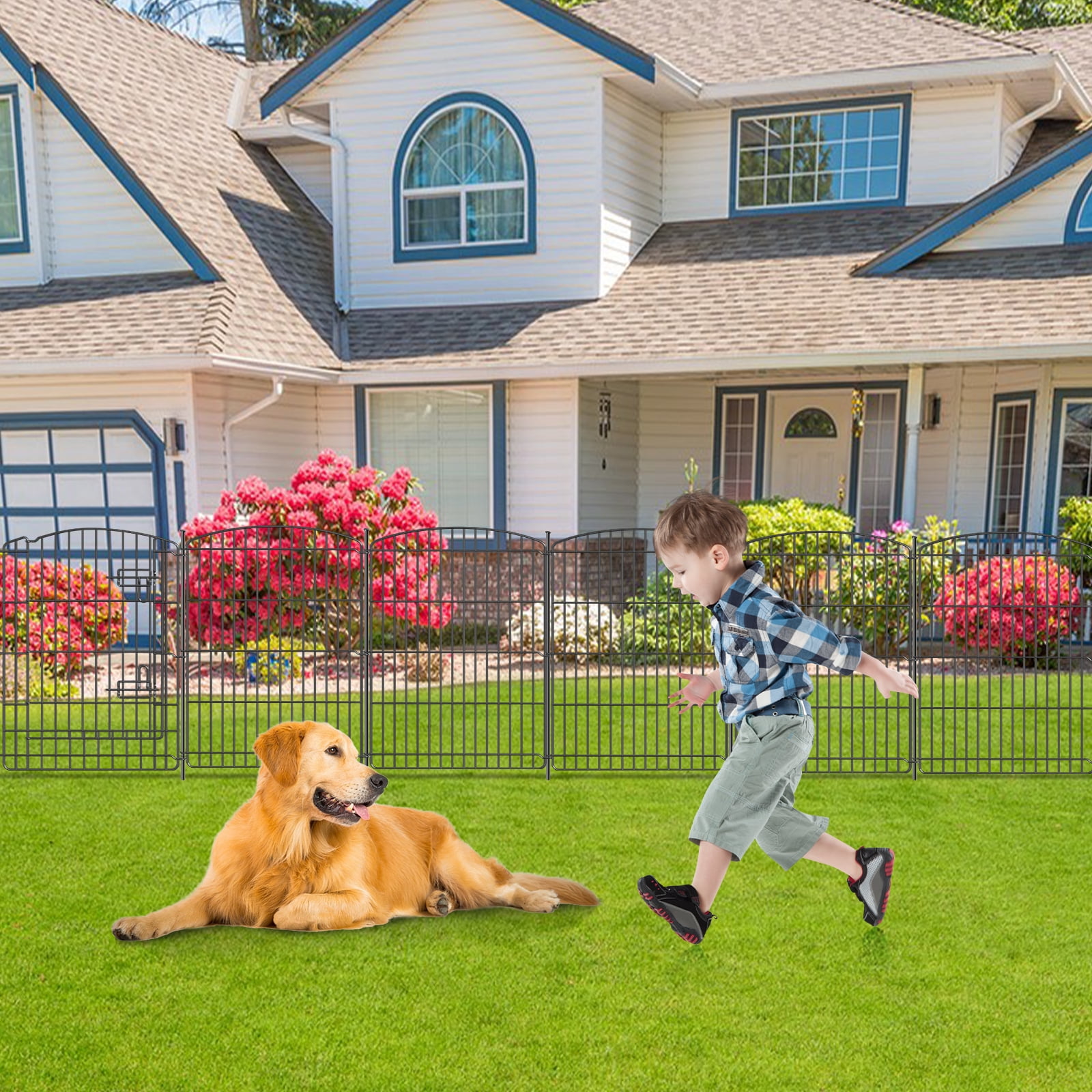 Anyask 30" Tall 10 Panel Dog Playpen with One Door, Portable Customizable Foldable Metal Fence for Pets, Black