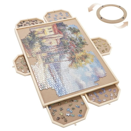 Anyask 1500 Piece Wooden Rotating Jigsaw Portable Puzzle Board with Drawer & Cover for Teen Child Adults, 35"x27"