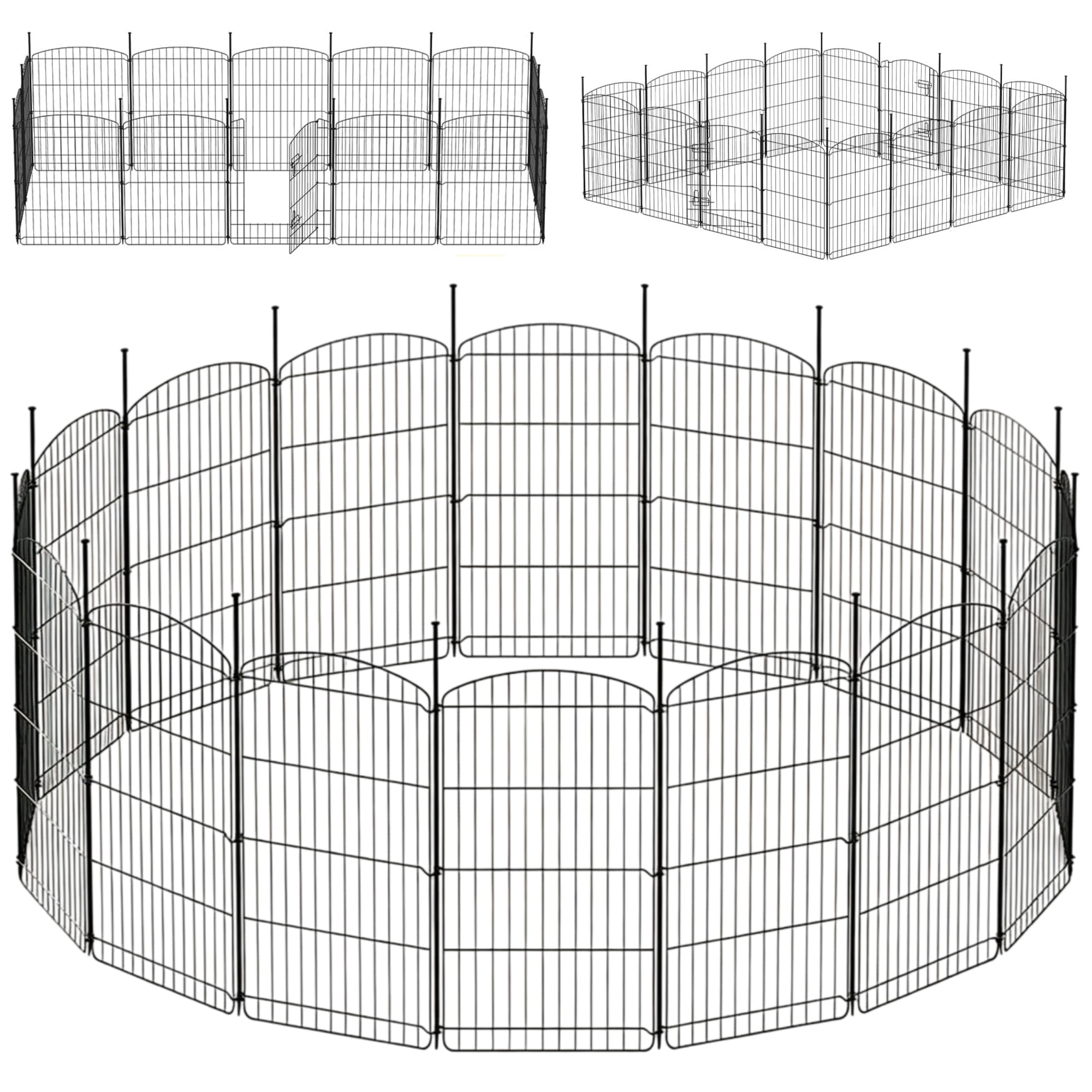 Anyask 30" Tall 16 Panel Dog Playpen with One Door, Portable Customizable Foldable Indoor Outdoor Metal Exercise Pen Fence Panels for Pets, Rust-Resistant, Tool-Free,Black