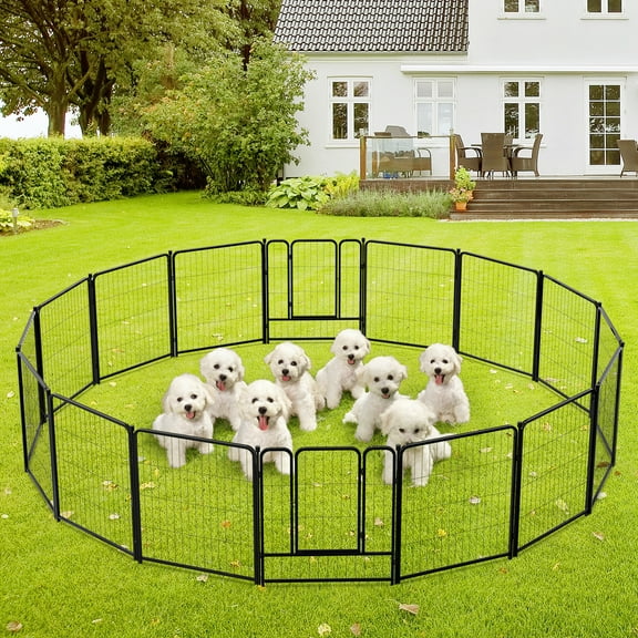 Anyask 32″ Tall 16 Panels Heavy Duty Metal Dog Playpen for Exercise Outdoor Indoor Fence, Black