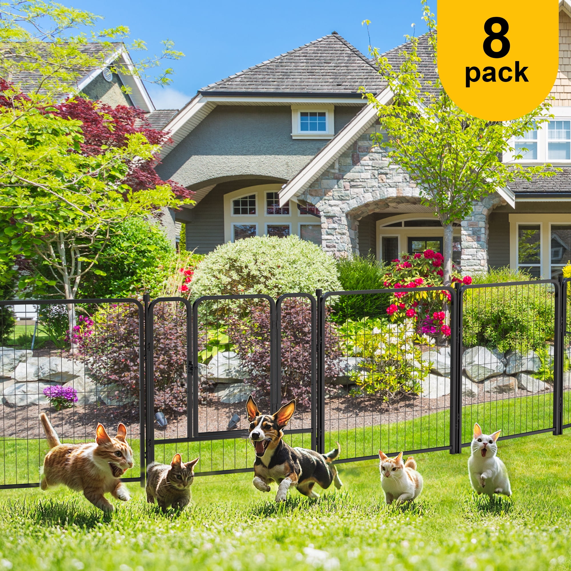 Anyask Heavy Duty Metal Dog Playpen Outdoor for RV & Camping, Garden Fence for Yard Landscape Patio Outdoor Decor, W26.7"xH32", 8 Pack