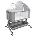 thumbnail image 1 of Minikid Baby Bedside Bassinet, 6 Height Adjustable Crib with Mosquito Net&Storage&Lockable Wheels for Infants, Light Grey, 1 of 10