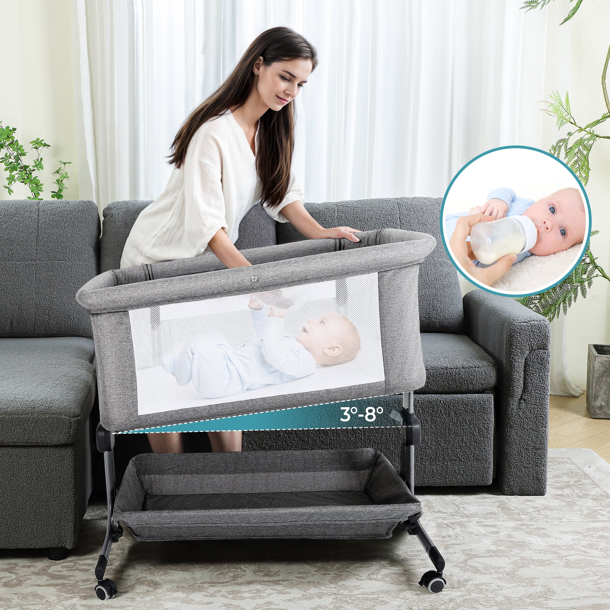 Anyask Portable Baby Bedside Sleeper Bassinet with Waterproof Mattress Pad for Infant Newborn up to 12 Month Walmart