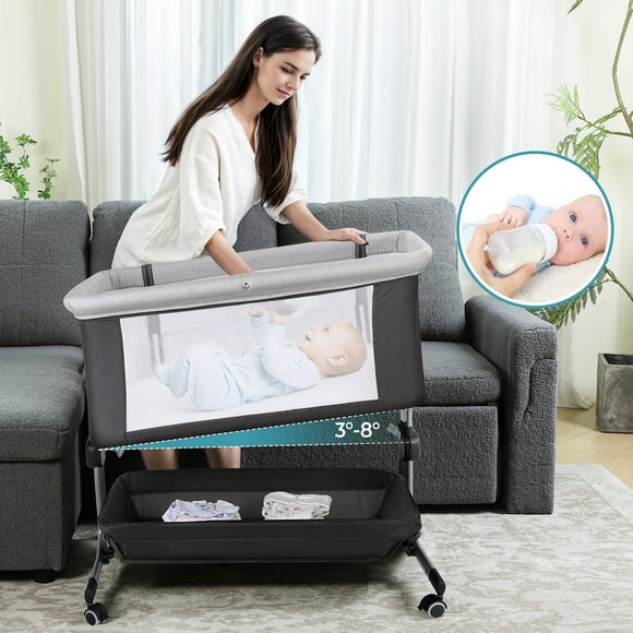 Anyask Portable Baby Bedside Sleeper Bassinet with Waterproof Mattress Pad for Infant Newborn up to 12 Month