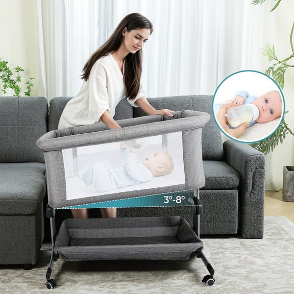Anyask Portable Baby Bedside Sleeper Bassinet with Waterproof Mattress Pad for Infant Newborn up to 12 Month