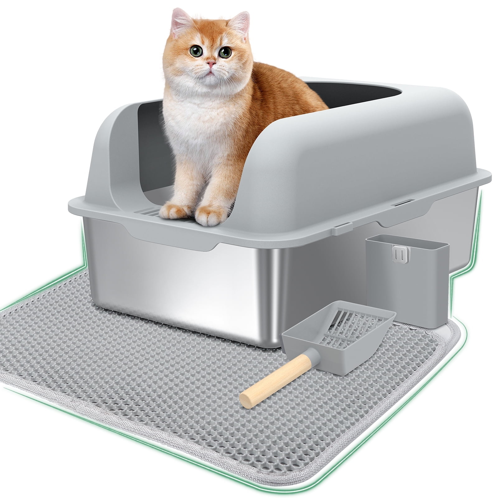 Anyask Stainless Steel Cat Litter Boxes with Lid High Wall Sides