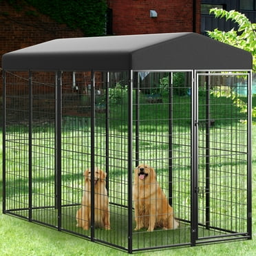Anyask Universal Heavy Duty Large Metal Dog Kennel Playpen with Sun/Rain Proof Top for Dog Cat Duck Chicken Outdoor Excerise (8'L x 4'W x 6'H)