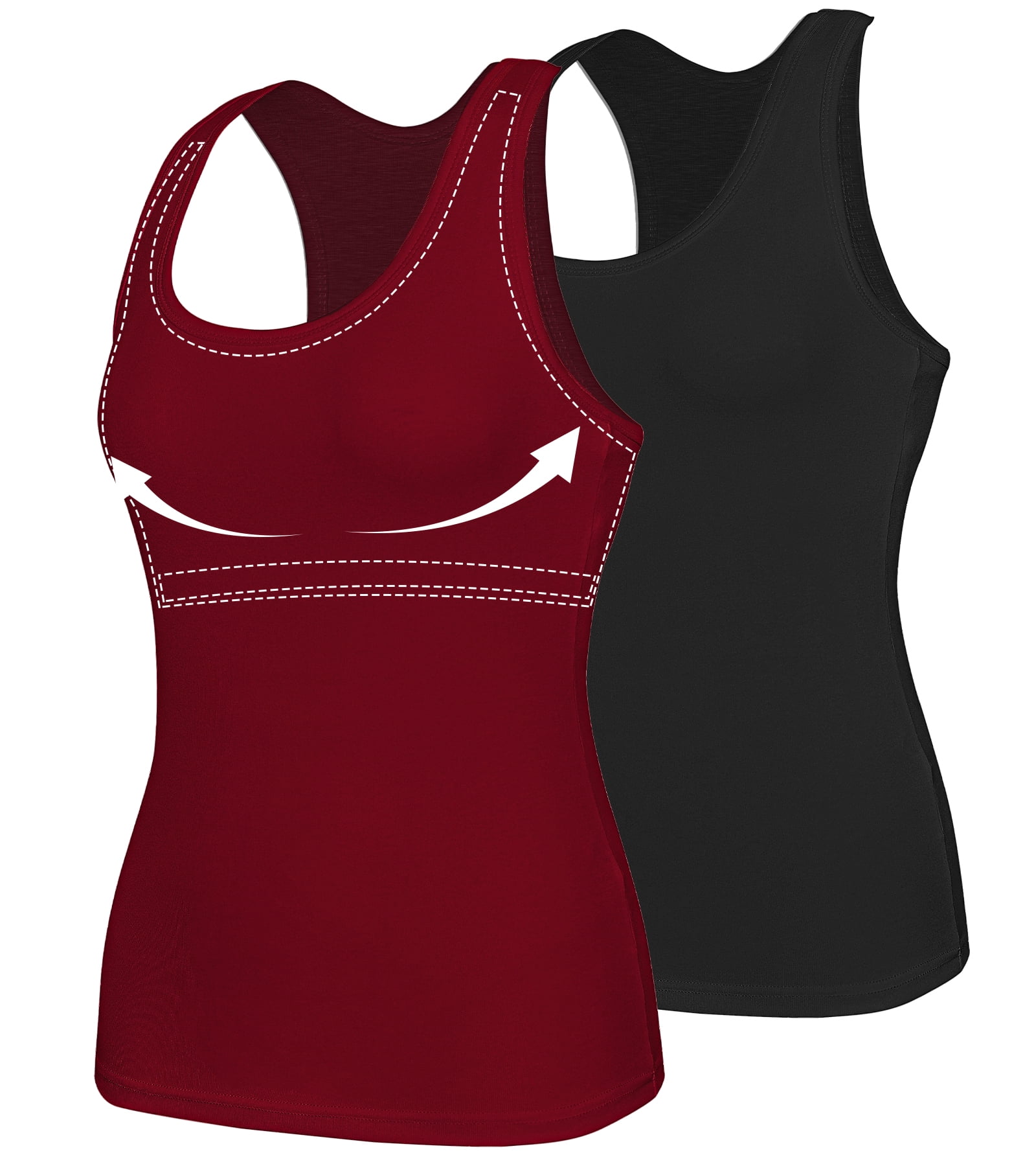Women's Yoga Tops With Built In Bra Workout Gym Tank Tops Sports  Vest-red(s)