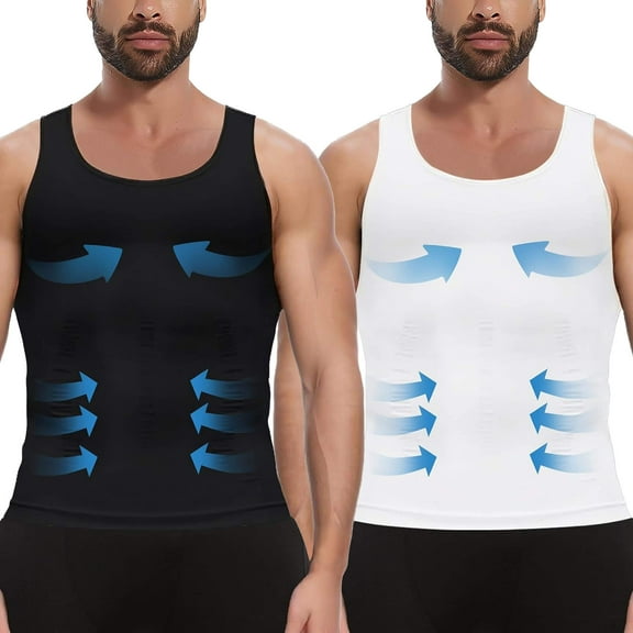 ANYFIT WEAR 2 Packs Mens Slimming Shirt Body Shaper Vest Workout Tummy Control Tank Tops Abs Abdomen Undershirts