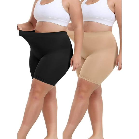 Anyfit Wear 2 Packs Plus Size Mid Waisted Body Shaper Shorts Shapewear for Women Tummy Control Thigh Slimming Panties