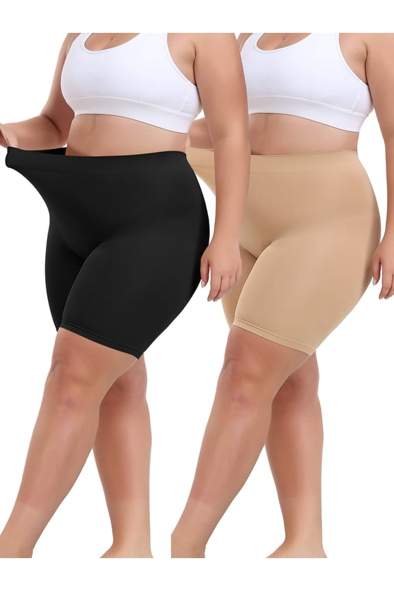 2 Packs Plus Size Mid Waisted Body Shaper Shorts Shapewear for Women Tummy Control Thigh Slimming Panties
