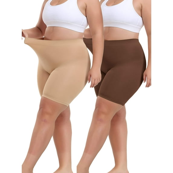 Anyfit Wear 2 Packs Plus Size Mid Waisted Body Shaper Shorts Shapewear for Women Tummy Control Thigh Slimming Panties