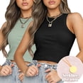 thumbnail image 1 of Anyfit Wear 2 Packs Women's Round Neck Basic Crop Top Summer Rib-Knit Solid Tank Top Black-Green Large, 1 of 5