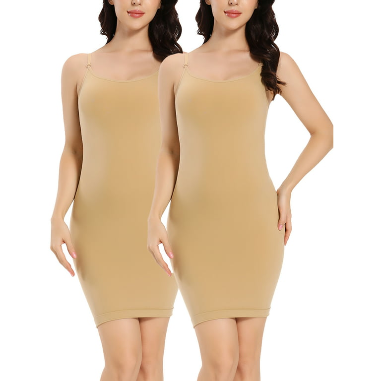 Anyfit Wear Adjustable Spaghetti Strap Dresses for Women Full Slip Cami  Short Dress Slim Fit Stretch Under Dress of 2 Pack