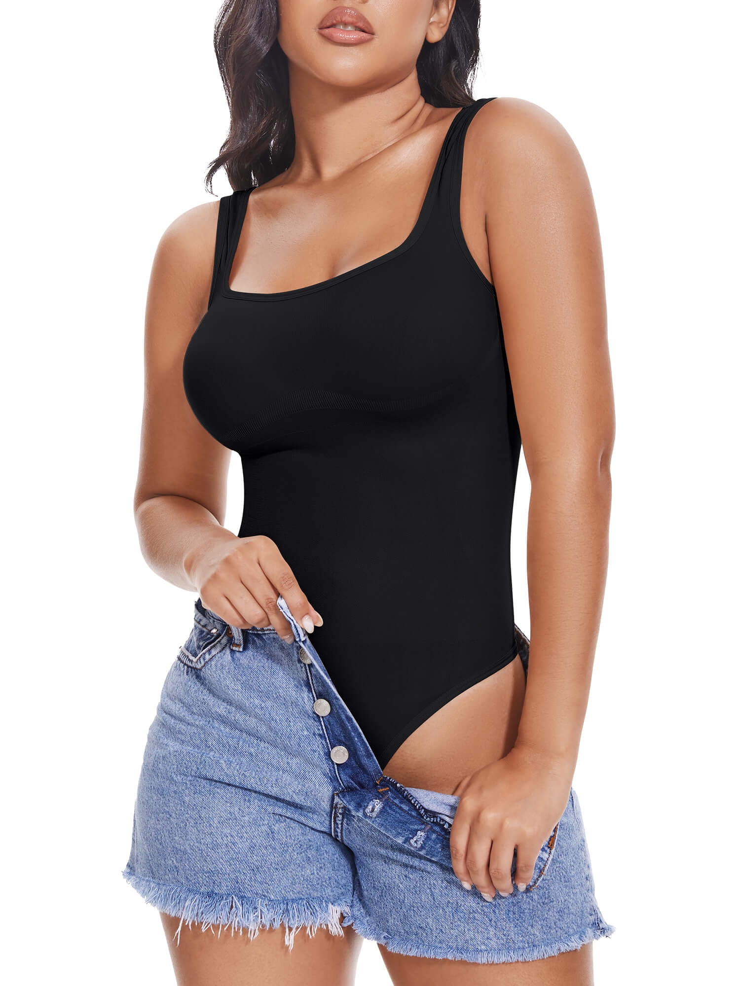ANYFIT WEAR Backless Square Neck Bodysuit Shapewear for Women Full Body Shaper Tummy Control Butt Lifting Seamless Slimming Tank Top