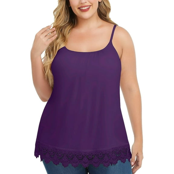 ANYFIT WEAR Camisoles for Women with Built in Bra Adjustable Strap Tank Tops Cami Sleeveless Summer Tops Plus Size（S-4XL)