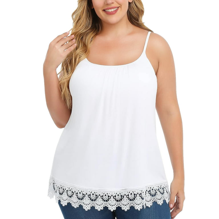 Anyfit Wear Camisoles for Women with Built in Bra Flowy Lace Tank Tops  Padded Cami with Adjustable Strap White M