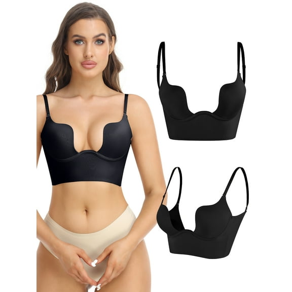 Anyfit Wear Deep Plunge Push Up Bra for Women Low Back Bra Wire Lifting Bra with Multiway Convertible Straps Pack of 2