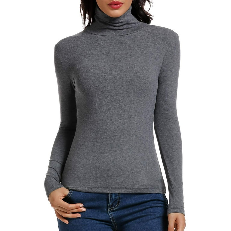 Anyfit Wear Long Sleeve Mock Turtleneck Stretch Slim Fitted Layer Basic Tee  Tops Heather Gray L - Walmart.com