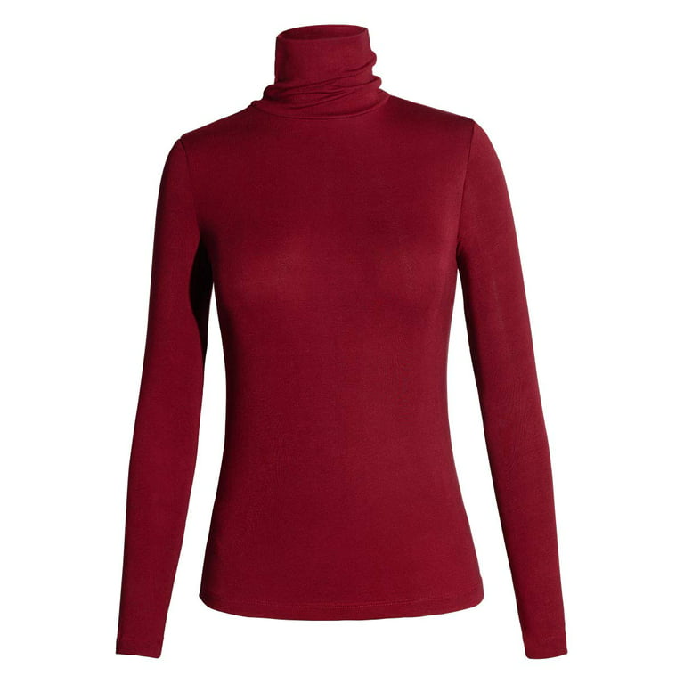 Anyfit Wear Long Sleeve Mock Turtleneck Stretch Slim Fitted Layer Basic Tee  Tops Wine XXL