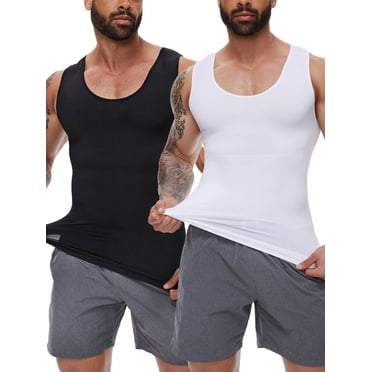 Anyfit Wear 2 Packs Mens Compression Shirt Slimming Body Shaper Vest Workout Tummy Control Tank Tops Abs Abdomen Undershirts