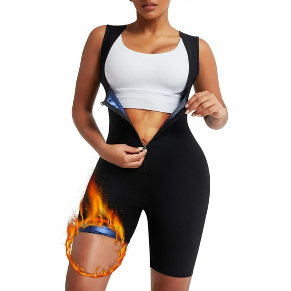 Anyfit Wear Sauna Suit for Women Sweat Vest Workout Bodysuit Waist Trainer Slimming Full Body Shaper with Zipper