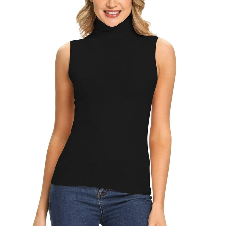 Anyfit Wear Womens Mock Turtleneck Tank Top Sleeveless SLim Fit Top Basic  Solid Layer Shirt