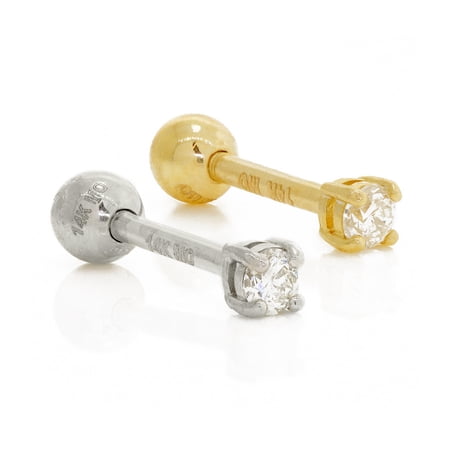 Anygods 14K Real Solid Gold 0.041 ctw Diamond Round Solitaire Post Length 6mm Cartilage Daith Helix Tragus Conch Rook Snug Ear Post Stud Piercing Earring Body Jewelry 18 Gauge - MBJ1827-6W White Gold