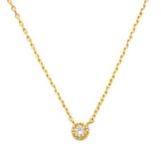 Anygolds 0.045 ctw Solitaire Diamond Pendant 14K Real Solid Gold Chain Necklace Baby Mini Round Bazel Natural Genuine Diamond Minimalist Dainty Pendant Chain Necklace - MCHP3147Y Yellow Gold