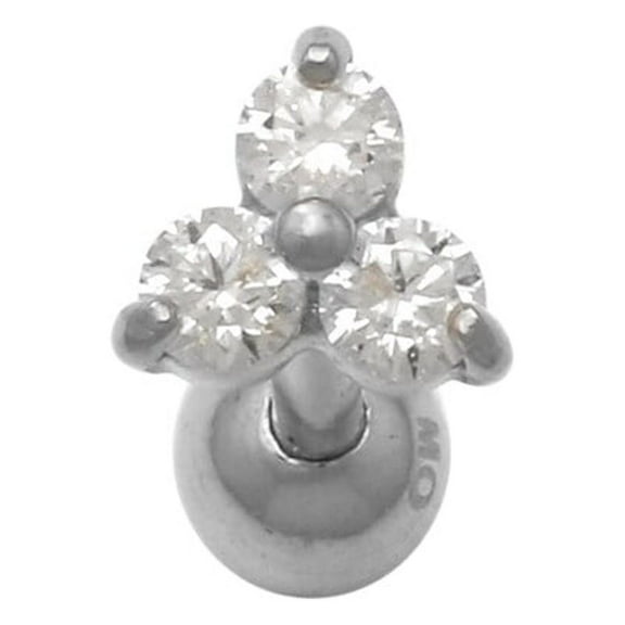 Anygolds 0.065 ctw Trinity Floral Diamond 14K Real Solid Gold Cartilage Daith Helix Tragus Conch Rook Snug Ear Post Stud Piercing Earring Body Post Length 5.5mm 18 Gauge - MBJ4038W White Gold