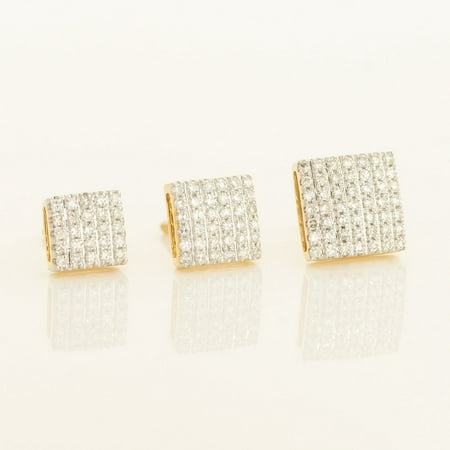 Anygolds 0.15ctw Diamond Mens Square Stud Ice Cube Earrings 14K Real Solid Gold Genuine Natural Diamond Unisex Stud Earrings Hip Hop Unisex Mens Jewelry - White Gold MER1163W