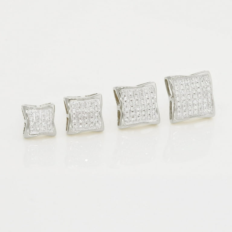 Anygolds 14K REAL Diamond Mens Square Stud Ice Cube Earrings Real