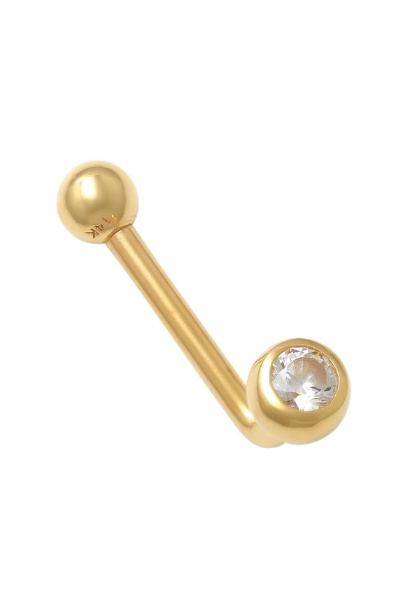 14K REAL Solid Gold 3.5mm Round CZ Ball L Shaped Christina Vaginal Venus Genital 14 Gauge - MBJ4492-CZY Yellow Gold