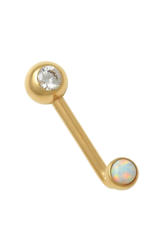 14K REAL Solid Gold 3mm Round Opal Diamond CZ Ball L Shaped Barbell VCH Christina Vaginal Hood Venus Genital Body Piercing Jewelry 14Gauge - MBJ4498-OP-CZY Yellow Gold