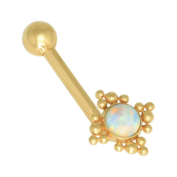 Anygolds 14K REAL Solid Gold 4mm Round Opal Floral L Shape Christina Vaginal Venus Genital 14 Gauge - MBJ4494-OPY Yellow Gold