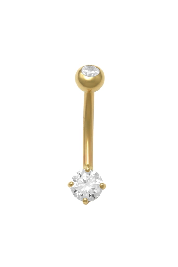 14K REAL Solid Gold 5mm Round CZ Belly Piercing Curved Barbell Body Belly Piercing Jewelry 14Gauge - MBJ1394-CZY Yellow Gold