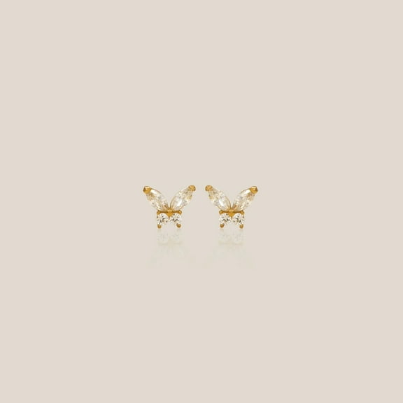 Anygolds 14K REAL Solid Gold Butterfly CZ Stud Screw-back Stud Earrings