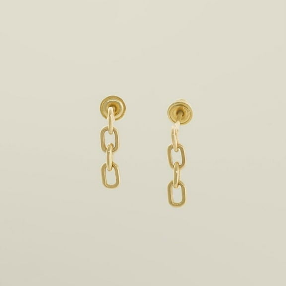Anygolds 14K REAL Solid Gold Chain Drop Earrings Cartilage Daith Helix Tragus Conch Rook Snug Ear Post Screw-back Stud Piercing MJE16100Y - Yellow Gold