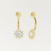 Anygolds 14K REAL Solid Gold Cubic Zirconia Sunflower Belly Piercing Curved Barbell Body Belly Piercing Jewelry 14Gauge - MBJ1845-CZY Yellow Gold