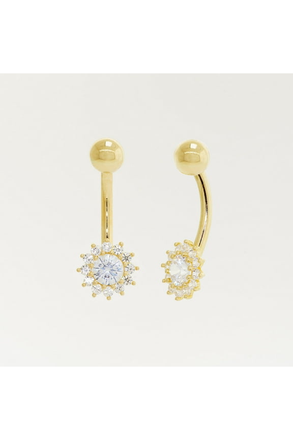 14K REAL Solid Gold Cubic Zirconia Sunflower Belly Piercing Curved Barbell Body Belly Piercing Jewelry 14Gauge - MBJ1845-CZY Yellow Gold