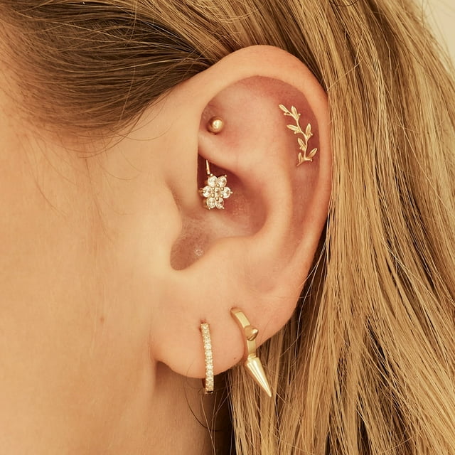Daith And Flat Piercing 14k Gold Cartilage 14K REAL Solid Gold Koi