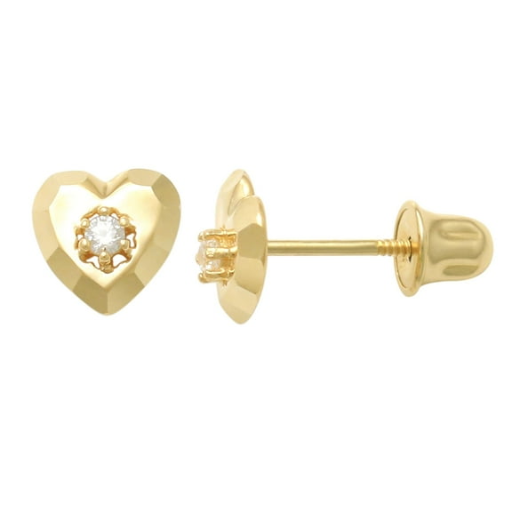 Anygolds 14K REAL Solid Gold Heart Earrings CZ Cartilage Daith Helix Tragus Conch Rook Snug Ear Post Screw-back Stud Piercing MJE16209-CZY Yellow Gold