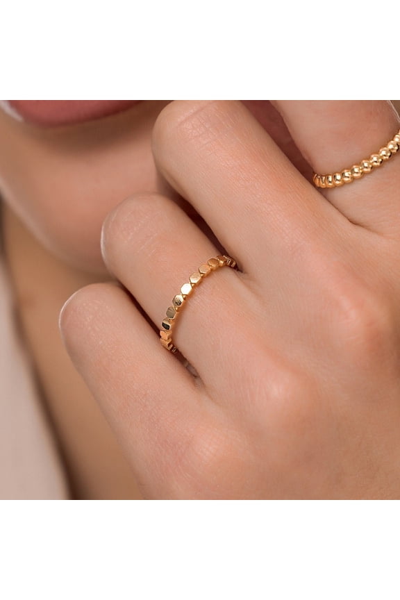 14K REAL Solid Gold Honeycomb Band Ring Simple Daily Minimal Ring MJR6299-5W - White Gold