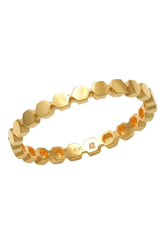14K REAL Solid Gold Honeycomb Band Ring Simple Daily Minimal Ring MJR6299-5Y - Yellow Gold