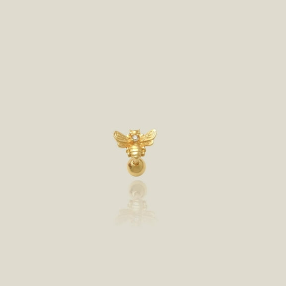 Anygolds 14K REAL Solid Gold Queen Bee Cartilage Daith Helix Tragus Conch Rook Snug Ear Post Stud Piercing Earring Body Jewelry 18Gauge MBJ5662-CZ-6Y Yellow Gold